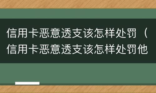 信用卡恶意透支该怎样处罚（信用卡恶意透支该怎样处罚他）