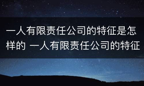 一人有限责任公司的特征是怎样的 一人有限责任公司的特征有哪些